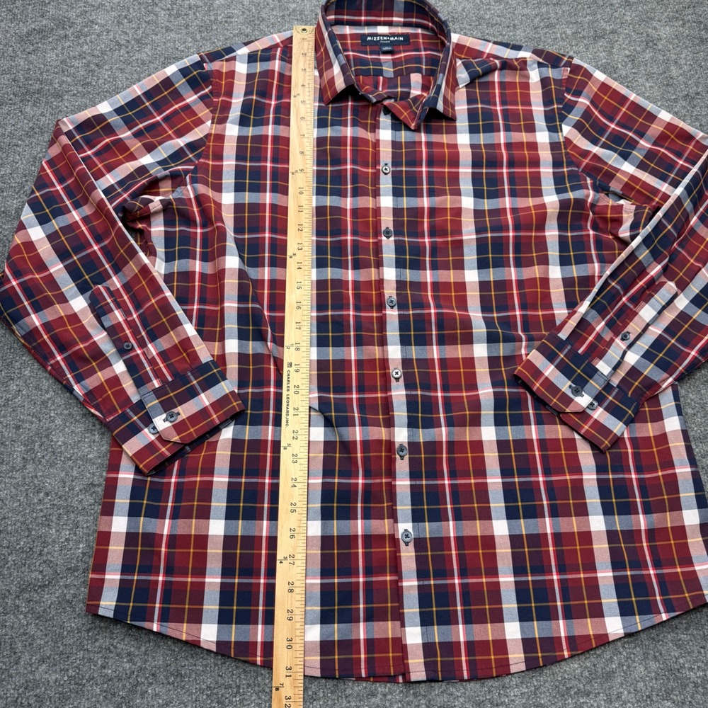 Mizzen+Main Leeward Men XL Classic Fit Red Plaid Performance Dress Shirt Stretch - Picture 7 of 9